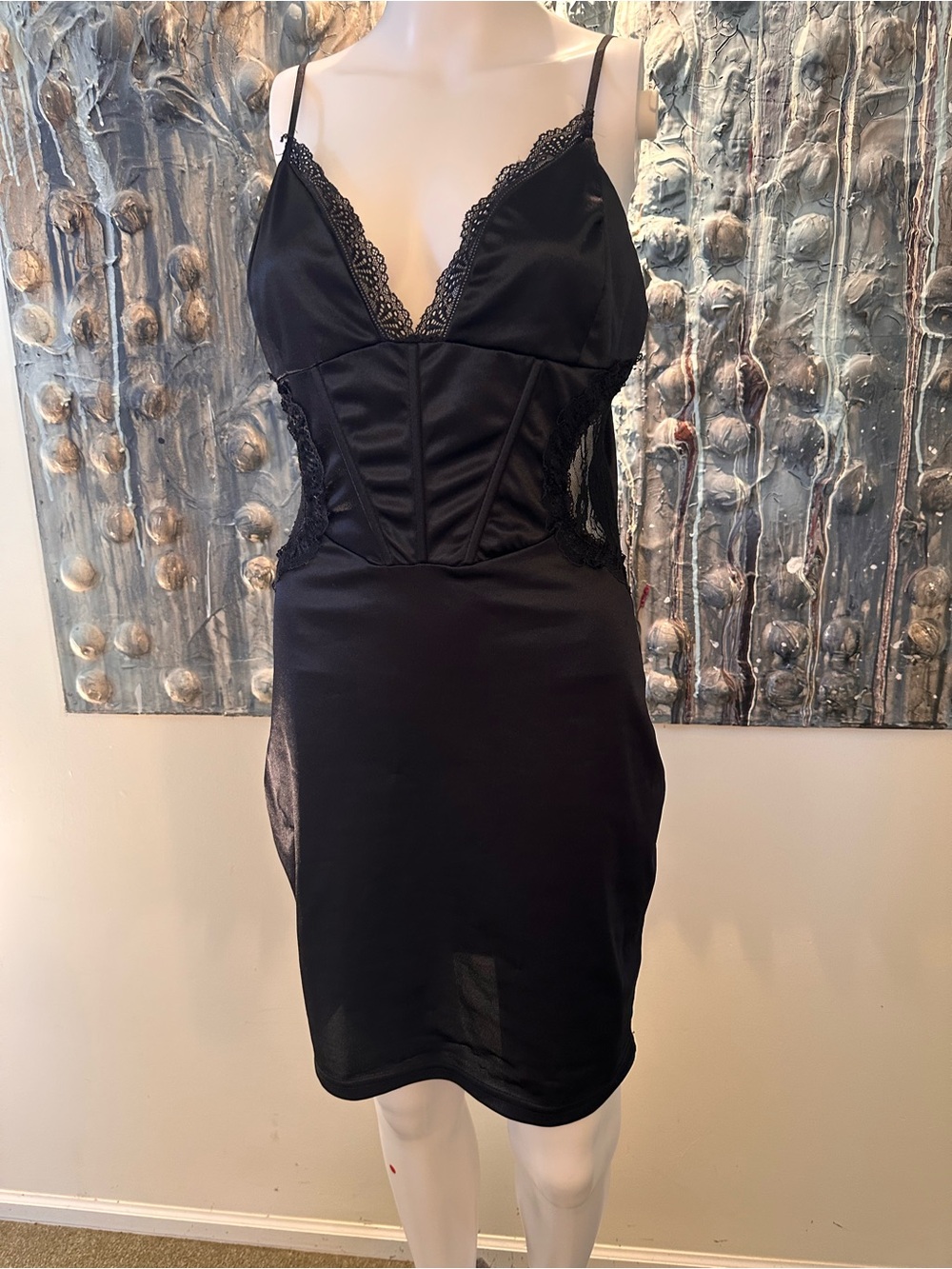⭐️ Black Lg Lace Sides Slip Dress - Women Intimates
